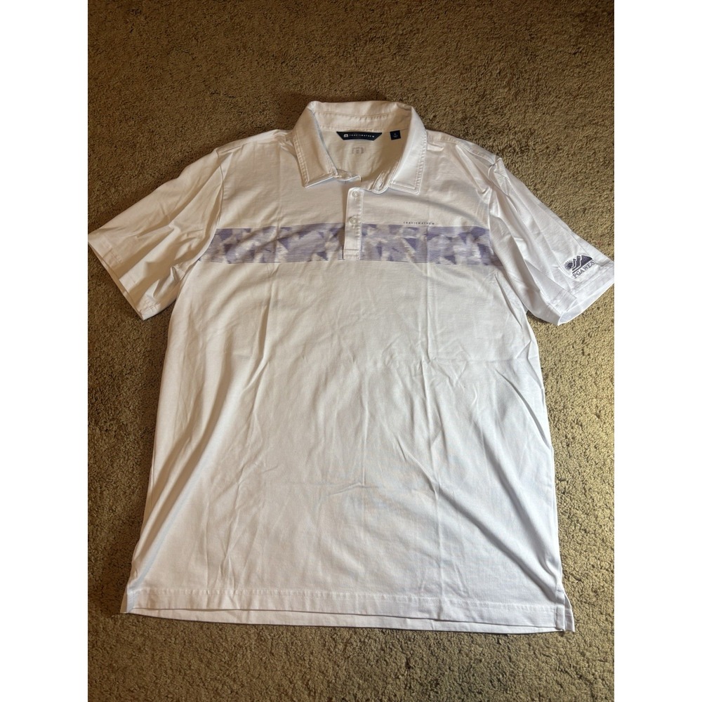 Travis Mathew Golf Polo Men XL Performance PGA West‎ White & Purple Short Sleeve